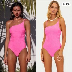 Free People Strawberry Pink One-Shoulder Terry One-Piece Swimsuit